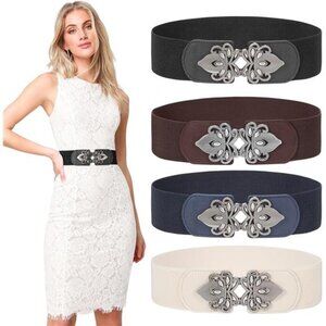 Women Wide Elastic Waist Belt Stretch Vintage Dress Plus Size Retro Buckle 4 Pac